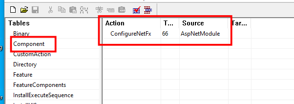 The custom action defined in the MSI.