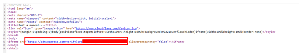The malicious iframe injected into the compromised website.