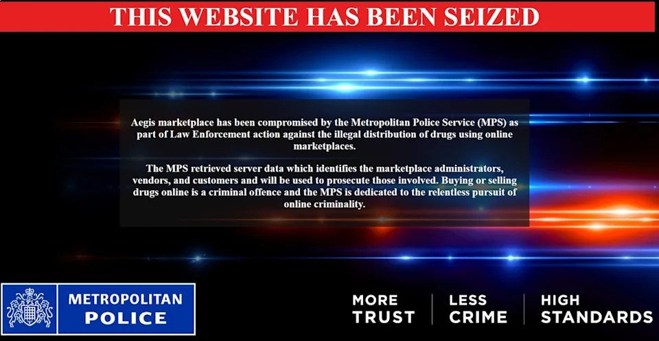 The site’s homepage after it was seized (Met Police)