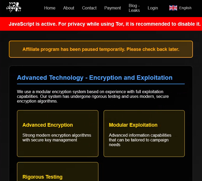 Figure 13 -Sicarii onion website.