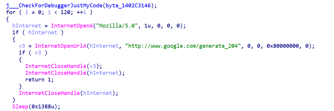 Figure 2 - Check for internet connection.