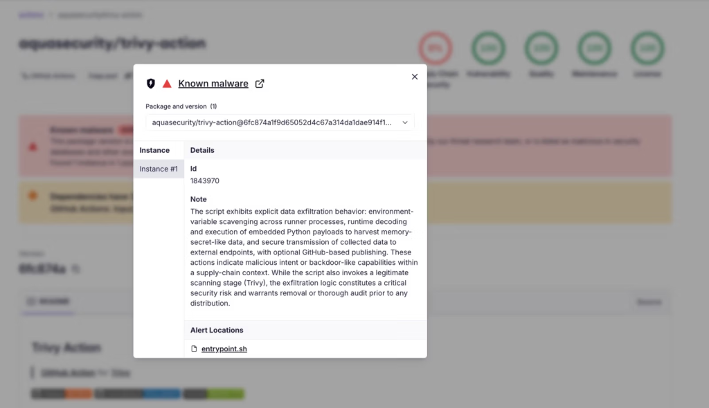 Screenshot of the Socket package page for of the compromised tags (Source: Socket)