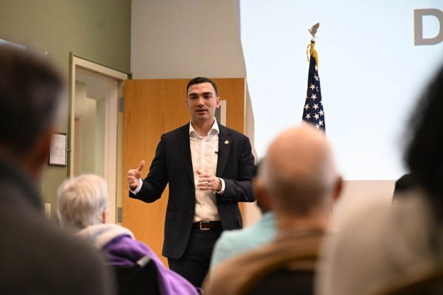 State Sen. Nick Miller, D-Lehigh, discuses cybersecurity threats Thursday, March 19, 2026, at Lehigh Valley Active Life in Allentown. He focused on cybersecurity threats affecting the Lehigh Valley, particularly seniors, and discussed a $250,000 grant to help Lehigh and Northampton counties enhance their cybersecurity infrastructure through a partnership with Concurrent Technologies Corp. (Amy Shortell/The Morning Call)